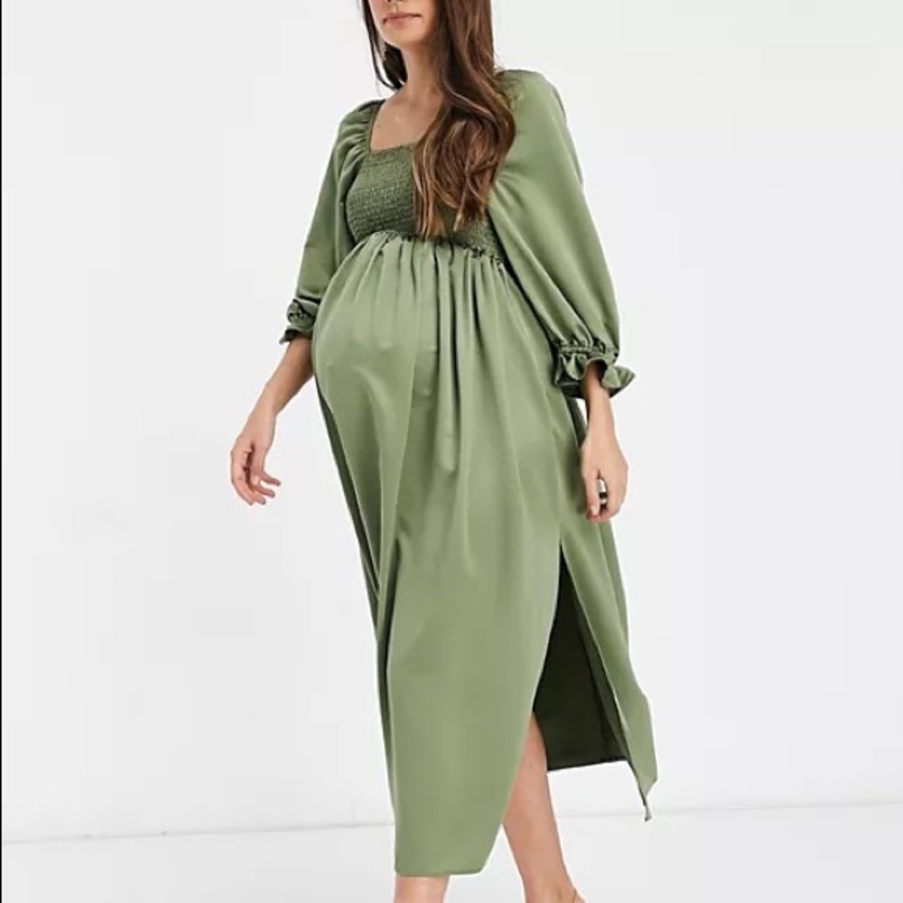 ASOS Maternity Green Satin Midi Dress